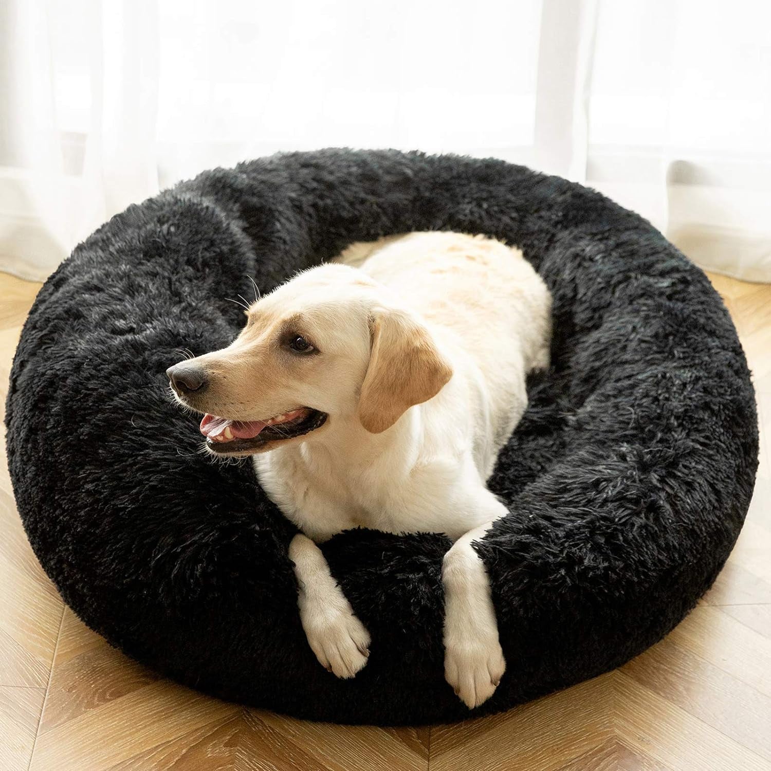 Calming Donut Cuddler Dog Bed, round Fluffy Pet Bed for Large Dogs,Washable, Large, Gray, 30''