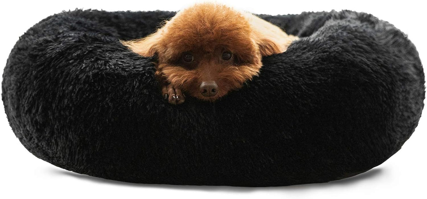 Calming Donut Cuddler Dog Bed, round Fluffy Pet Bed for Large Dogs,Washable, Large, Gray, 30''