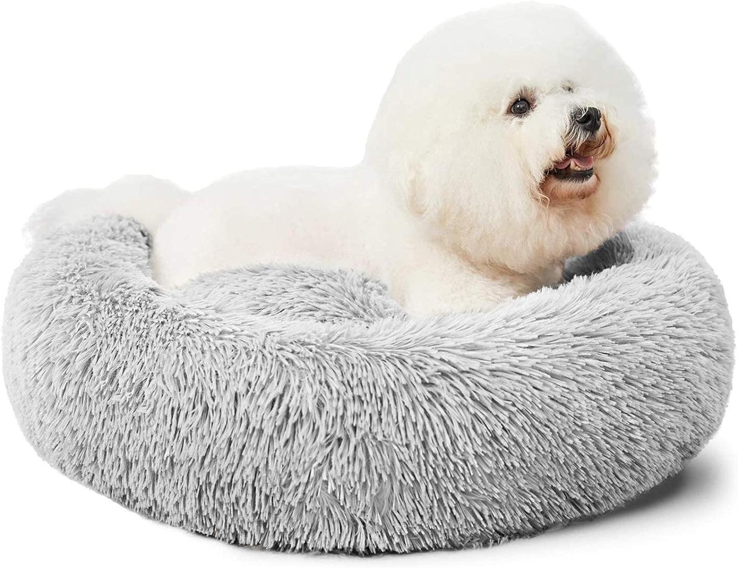 Calming Donut Cuddler Dog Bed, round Fluffy Pet Bed for Large Dogs,Washable, Large, Gray, 30''