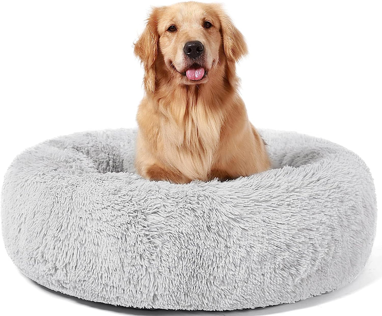 Calming Donut Cuddler Dog Bed, round Fluffy Pet Bed for Large Dogs,Washable, Large, Gray, 30''