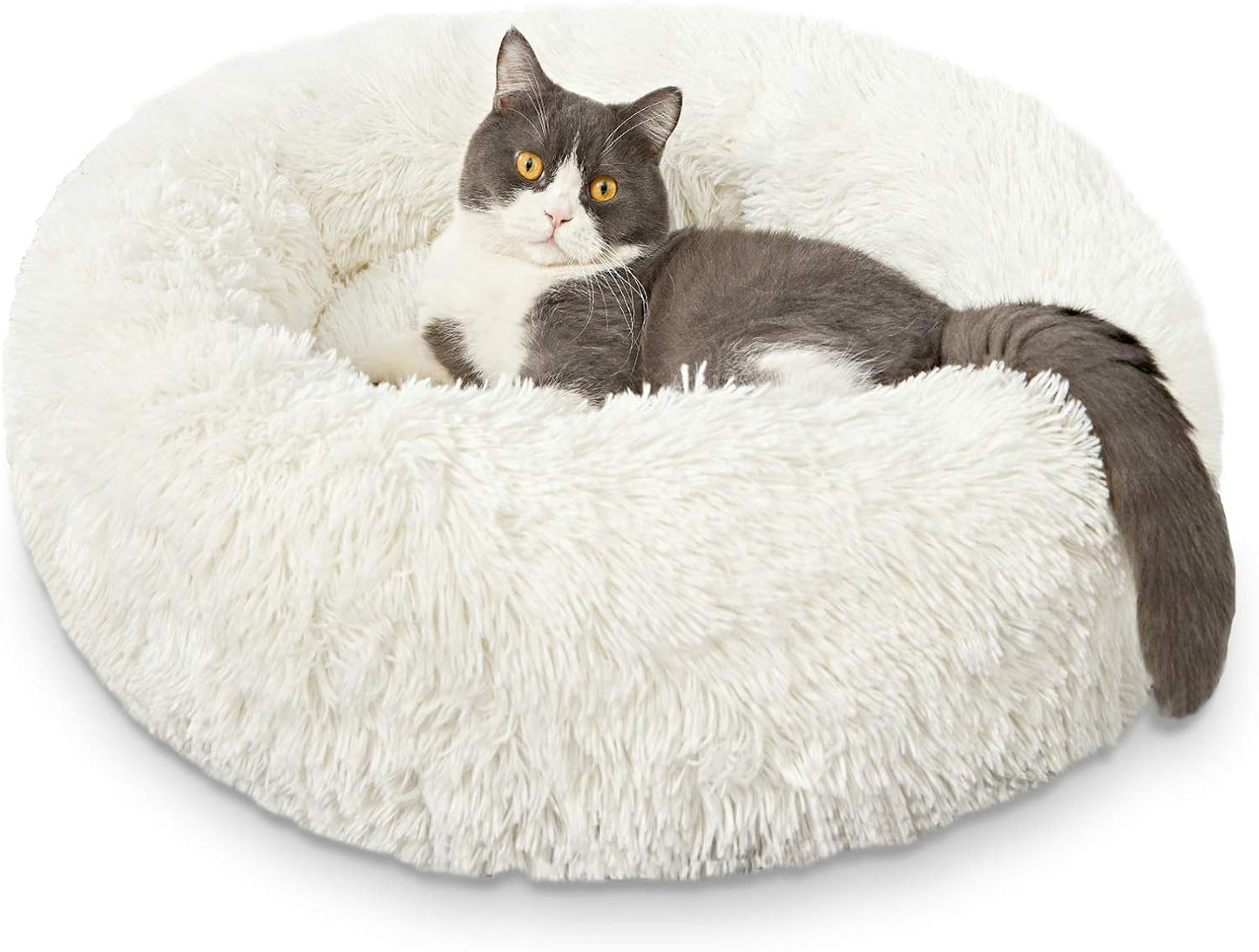 Calming Donut Cuddler Dog Bed, round Fluffy Pet Bed for Large Dogs,Washable, Large, Gray, 30''