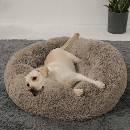 Calming Donut Cuddler Dog Bed, round Fluffy Pet Bed for Large Dogs,Washable, Large, Gray, 30''