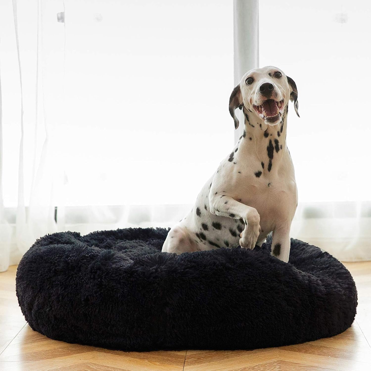 Calming Donut Cuddler Dog Bed, round Fluffy Pet Bed for Large Dogs,Washable, Large, Gray, 30''